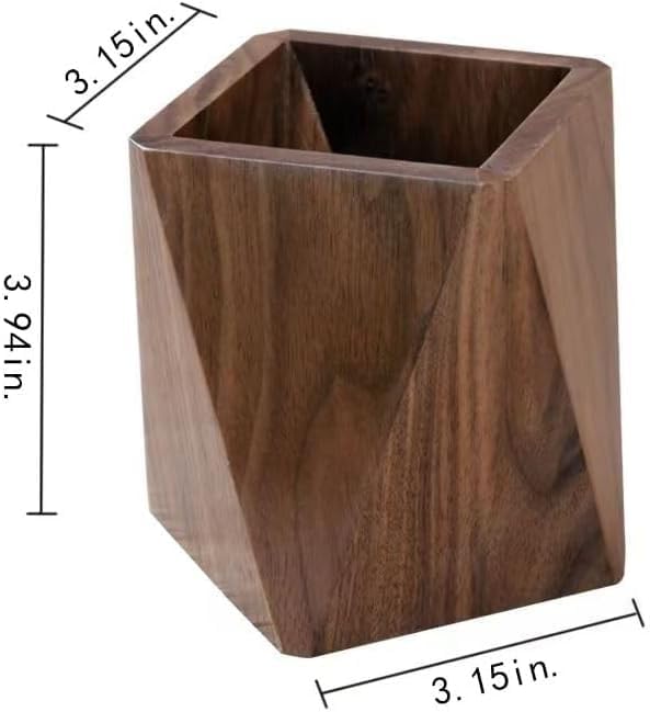Wooden Pen Holder for Desk, Multi-Functional Pen Cup Pencil Holder for Office School Supplies Storage, Black Walnut Desk Organizer and Accessories(Prismatic)