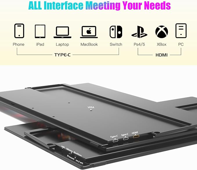 4K 18.5 Inches Portable Monitor Super Thin Portable Display Screen 3840 x 2160 Type-C HDMI HDR Travel External Monitor with VESA Kickstand for PS5 Switch Xbox Laptop Desktop Phone