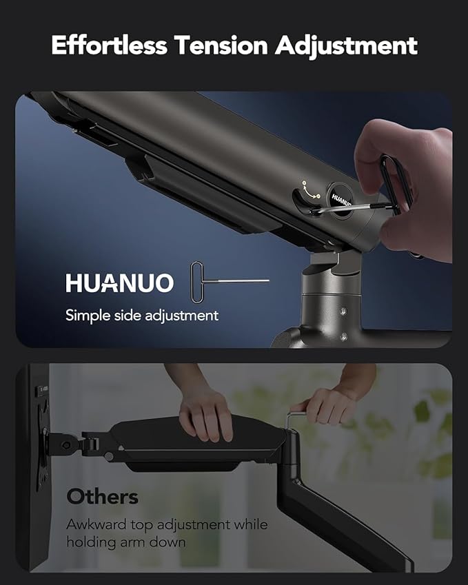 HUANUO RGB Heavy Duty Monitor Arm for Ultrawide Screens up to 34", Holds 33 lbs, Tall Ultrawide Monitor Stand with 29.1" Max Height, Fully Adjustable Single Computer Desk Mount, Max VESA 100x100mm