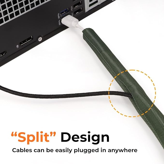 1/2 inch Split Braided Cable Management Sleeve for USB Cable Power Cord Audio Video Cable, Wire Loom Cord Protector from Cat Dog Chewing (White, 25FT)