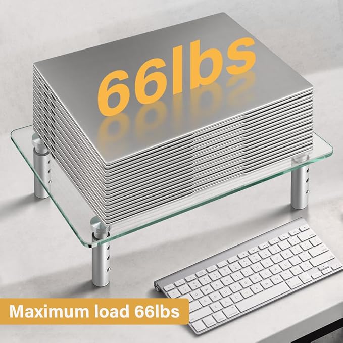 Clear Glass Desk Stand 2 Pack Computer Monitor Riser with Height Adjustable Multi Media Monitor Stand Desktop Flat for Laptop TV Computer