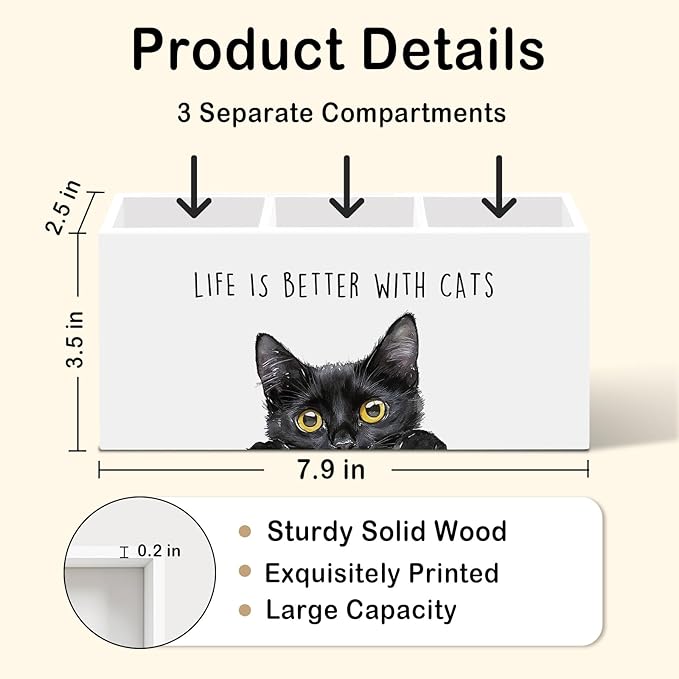Black Cat Gifts Pen Pencil Holder for Desk, Funny Black Cats Lovers Gift Office Desk Accessories, Life Is Better with Cats Toothbrush Pen Holders Organizer for Women Bathroom Classroom Decor