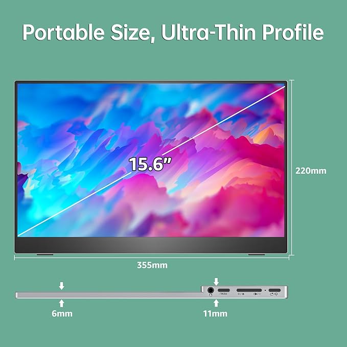 cocopar Portable Monitor 15.6 Inch 1080P FHD 60Hz 85% sRGB Travel Monitor with Speaker HDMI USB-C Second Screen for Laptop MacBook Surface PC Xbox PS4/5, VESA Mountable, with Full Cover Stand