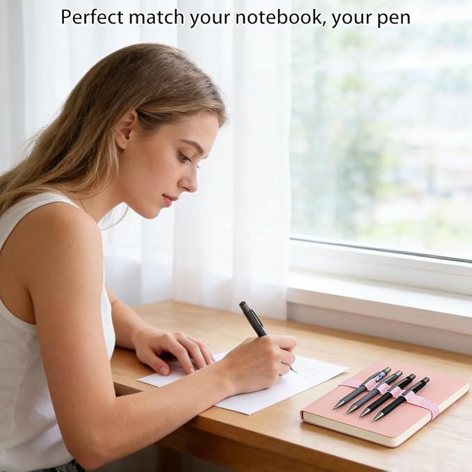 4-Pack Pen Loop Holder, Elastic Pen Loops for Notebook, Journaling, Office, Stretchable Pencil Organizer, Anti-Loss Desk Accessories (Pink)