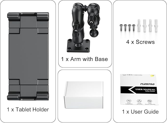 PLDHPRO Tablet Mount for Truck, Heavy Duty Drill Base Tablet Holder for Car Dashboard, Adjustable 2-Stage Stand Compatible with iPad, Galaxy Tab/Z Fold, 5.1-15.6'' Phone Tab for Wall, Vehicle, Boat