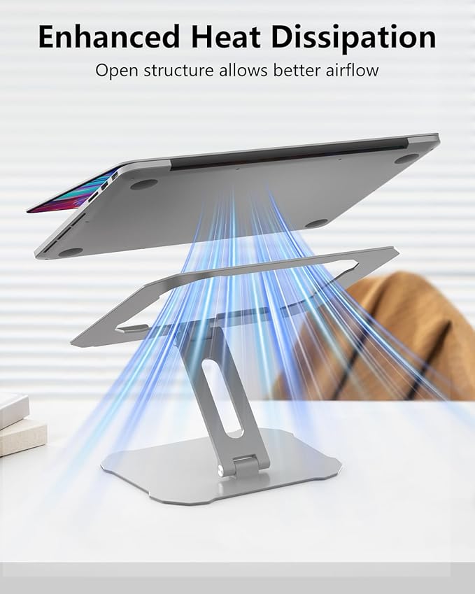 Laptop Stand for Desk, Ergonomic Adjustable Laptop Riser Holder, Foldable Portable Computer Notebook Stand Compatible with 10-16” MacBook Pro/Air, Dell, HP (Silver)