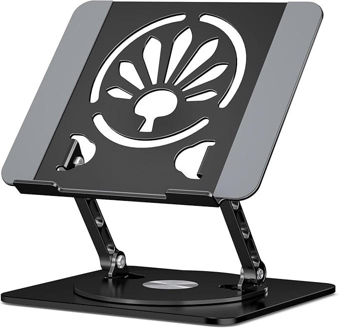Adjustable Laptop Stand for Desk-360° Rotating Base Aluminum Laptop Riser,Ergonomic Computer Stand for Office Home MacBook Pro/Air Dell HP up to 16'',Black