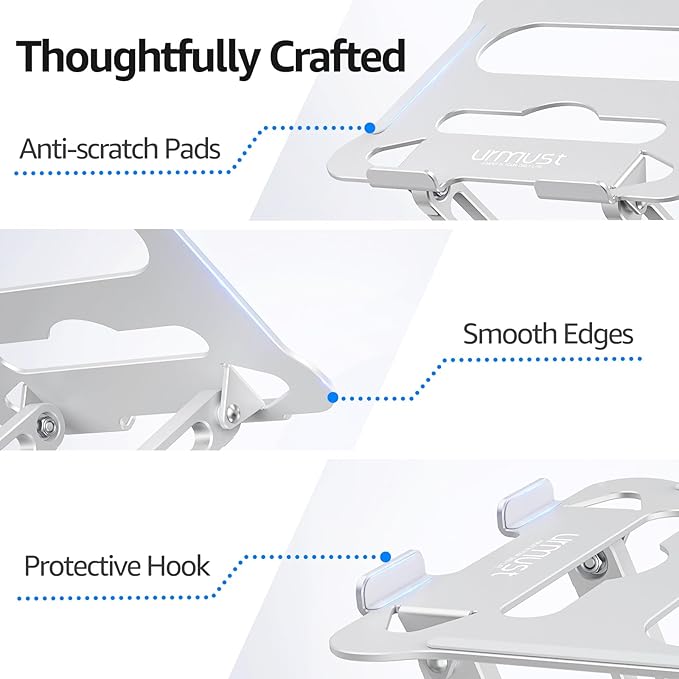 Urmust Laptop Notebook Stand Holder Adjustable Ultrabook Stand Riser Portable Compatible with MacBook Air Pro HP Dell XPS Lenovo All laptops 10-15.6"(Silver)
