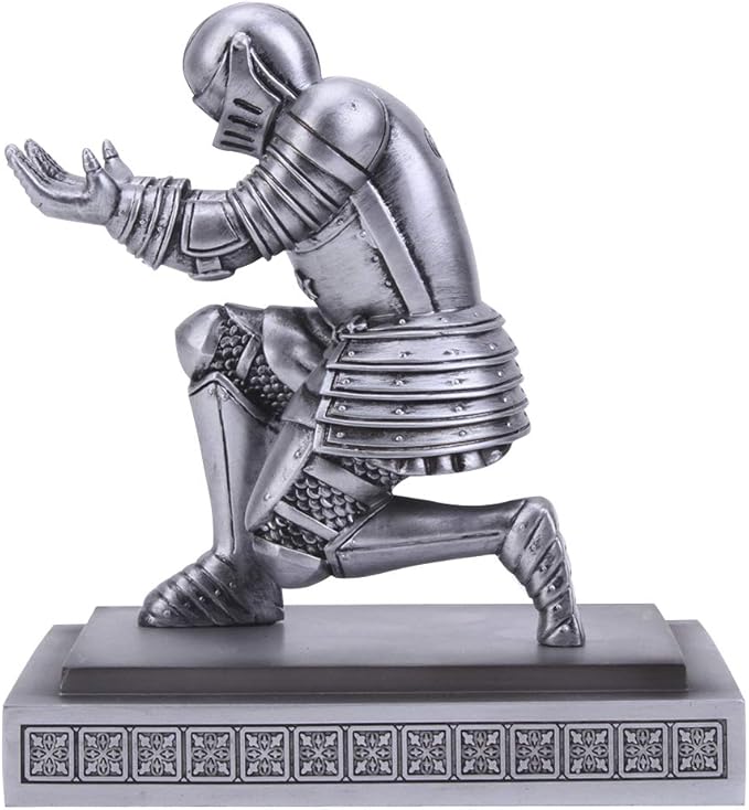 Knight Pen Holder Desk Organizers and Accessories Desk Decor Resin Pen Holder as Gift with a Cool Pen for Office and Home (Silver)
