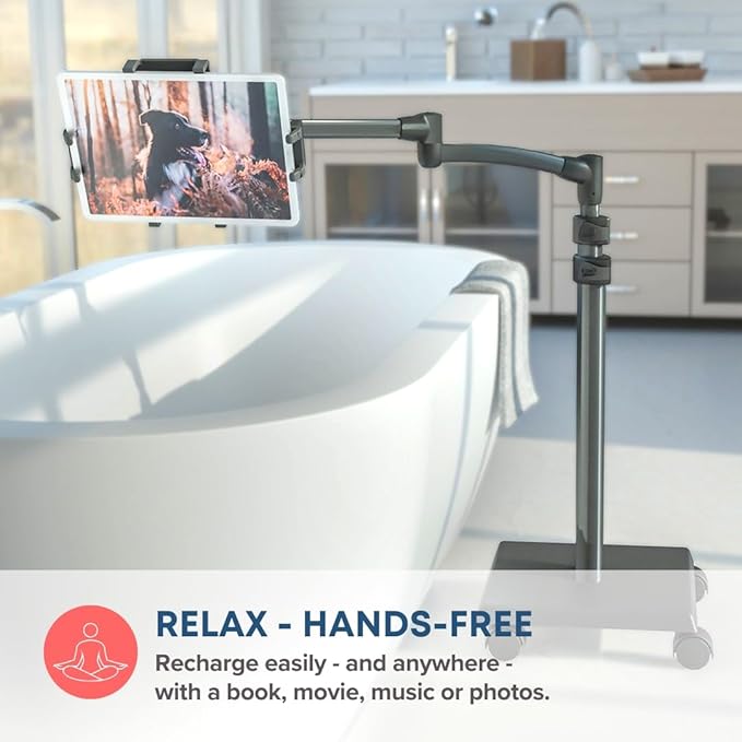 Levo G2 Premium Tablet Floor Stand with 5-Axis Adjustable Arm for iPad, Kindle, Samsung – Height Range 30–56 Inches – Hands-Free Reading, Streaming, Gaming, and Browsing in Bed, Sofa, or Chair