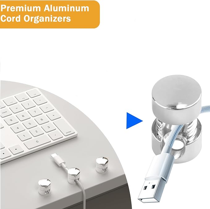 6 Sets Charger Cord Holder, Silver Metal Adhesive Cable Management Clips,Adjustable Cable Anchor Holders,Wire Organizer for Desk, Wall, Home, Office
