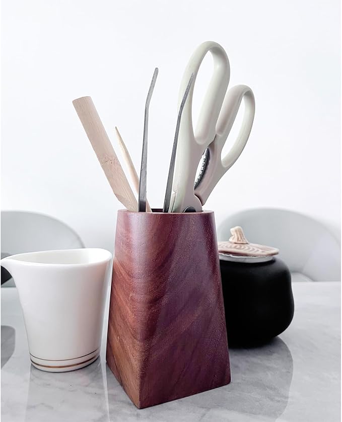 Solid Black Walnut Pen Cup Holder, 3x3x4.7in | Durable Whole Piece Wooden Desktop Organizer for Pens & Pencils, Ideal Office Desk Supplies for Home and Workplace