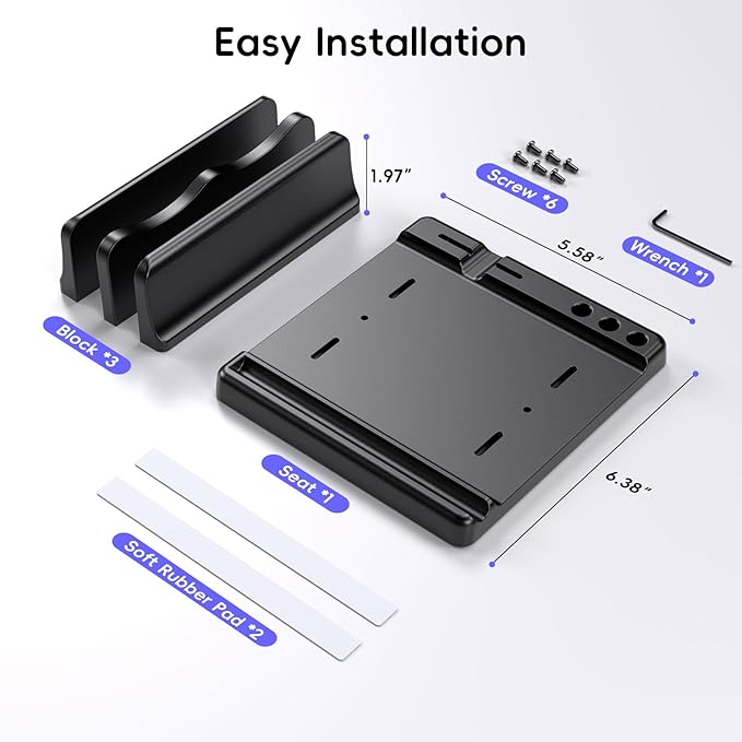 Vertical Laptop Stand Holder - Adjustable Width 6-in-1 Design Space-Saving Desktop Stand Desk Organizer,Compatible for MacBooks, Tablets, Lap, All Phone (Black)