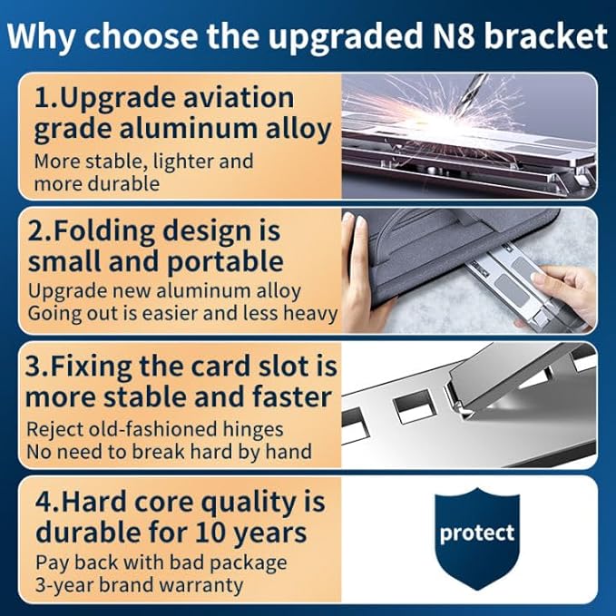 Adjustable Laptop Stand for Desk Portable Notebook Stand Aluminum Computer Holder for Desk Compatible with Lenovo,MacBook Air Pro, Dell XPS, HP,All 10-17.3‘’ Laptops-Silver