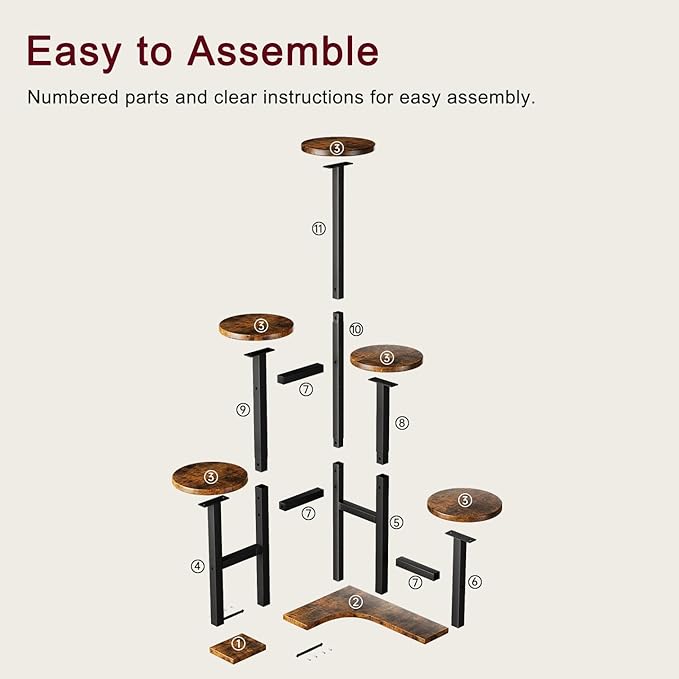 Corner Plant Stand Indoor with Grow Lights, 6 Tiered Corner Plant Shelf Flower Stand for Multiple Plants, Plant Shelves Organizer Rack for Living Room, Balcony, Patio, Round Rustic Brown