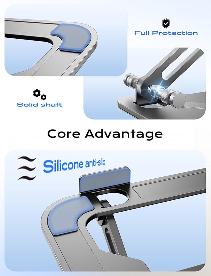 Foldable Laptop Stand for Desk, Adjustable Height Ergonomic Computer Stand, Portable Laptop Riser for MacBook Air Pro, All 10-16'' Notebooks Laptops, Grey