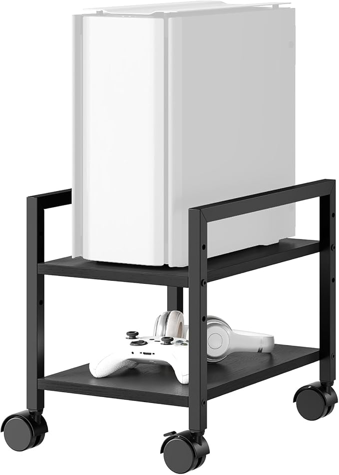 HOOBRO PC Stand, 2-Tier PC Tower Stand Fits Most Computer Towers, CPU Holder for Floor, Height Adjustable, CPU Stand with Wheels Under Desk, for Home Office, Black BB11CJ01