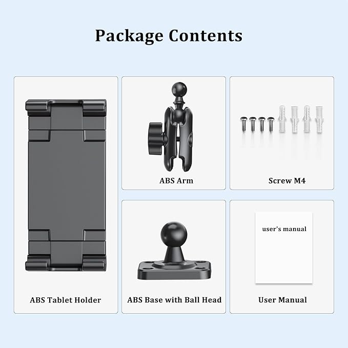 PLDHPRO Tablet Wall Mount Holder with Drill Base, Adjustable iPad Wall Mounted Stand Compatible with 5.1'' - 15.6'' Phones Tablets for Truck Dashboard Desk Kitchen Cabinet