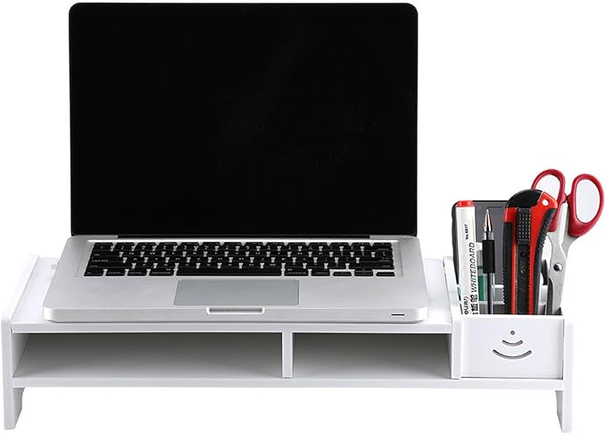 Zerodis Computer Monitor Stand Monitor Stands Artificial Board Desktop Laptop Riser with Drawer and Pen Holders PC Stand Office Desk Storage Shelf for Home Office Computer
