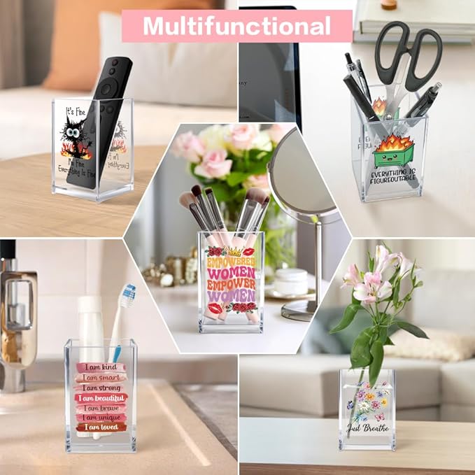 Everything is Figureoutable Acrylic Cosmetic Pencil Pen Holder Cup, Emotional Dumpster Fire Pencil Pen Holder Cup, Therapy Gifts, Mental Health Gifts for Women Colleague Boss Teacher
