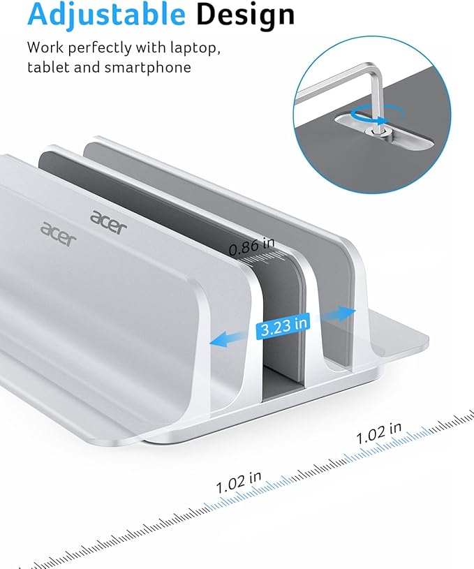 acer Vertical Laptop Stand Holder-MacBook Air Stand Vertical Aluminum with Adjustable Dock Slot Size, Aluminum Desktop Notebook Dock Holder Fits All MacBook, Gaming Laptops, Chromebook