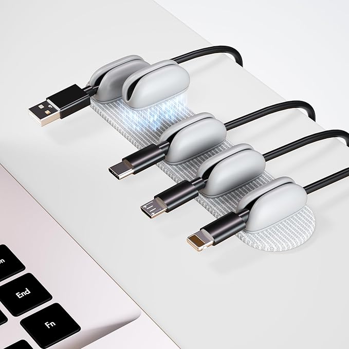 5-Pack Magnetic Cable Clips Cord Organizer - Smoothly Adjustable, Puretor Desk Cable Management Clips. Ideal Wire Holders for Desktop, Nightstand, Wall - Perfect for Home Office, Phone, Car (Grey)