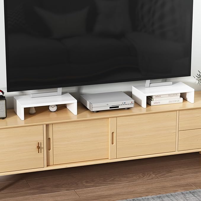 TEAMIX White Monitor Stand Riser - 2 Pack, Wood 2 Tier Adjustable Dual Monitor Riser for Laptop/PC Computer Stand for Desk