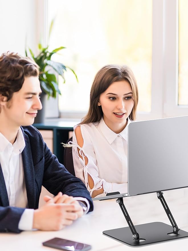 SOUNDANCE Laptop Stand for Desk with Stable Heavy Base, Adjustable Height Multi-Angle, Ergonomic Metal Riser Holder, Foldable Mount Elevator, Compatible with 10 to 15.6 Inches PC Computer, Black