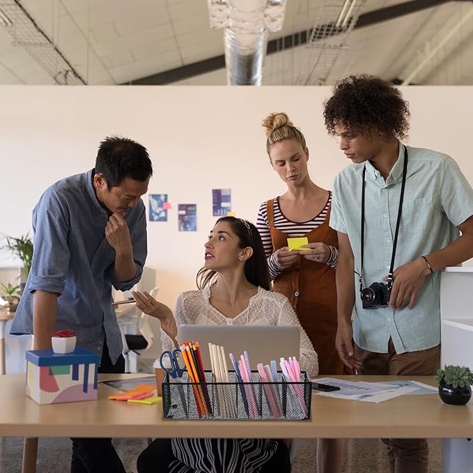 2 Pcs Mesh Desk Organizer Metal Mesh Pen Holder Desktop Stationery Pencil Caddy Organizer Basket