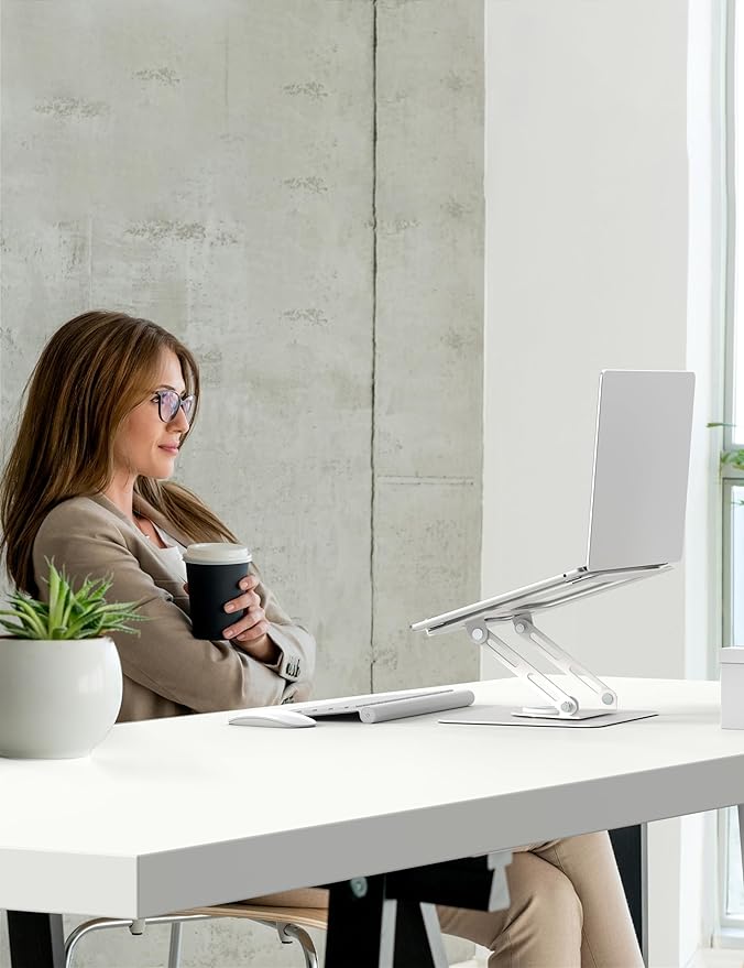 ALASHI Laptop Stand for Desk with 360° Rotating Base, Multi-Angle Adjustable Laptop Stands, Foldable Laptop Riser Compatible with 10 to 15.6 Inches PC Computer, White