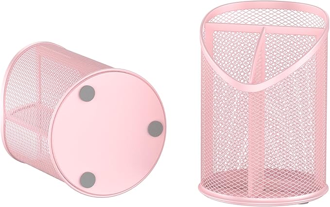2 Pack Pen Holder Mesh Round Pencil (Pink)