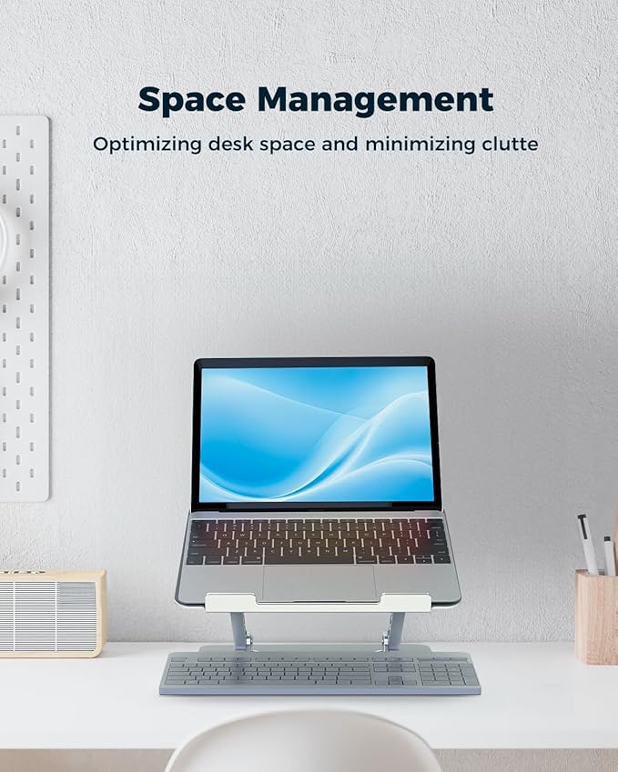 Adjustable Laptop Stand for Desk - Portable Laptop Riser with Rotating Base, Foldable Aluminum Computer Stand, Ergonomic Laptop Holder for MacBook Pro/Air Dell HP Lenovo Notebook up to 16" (Silver)