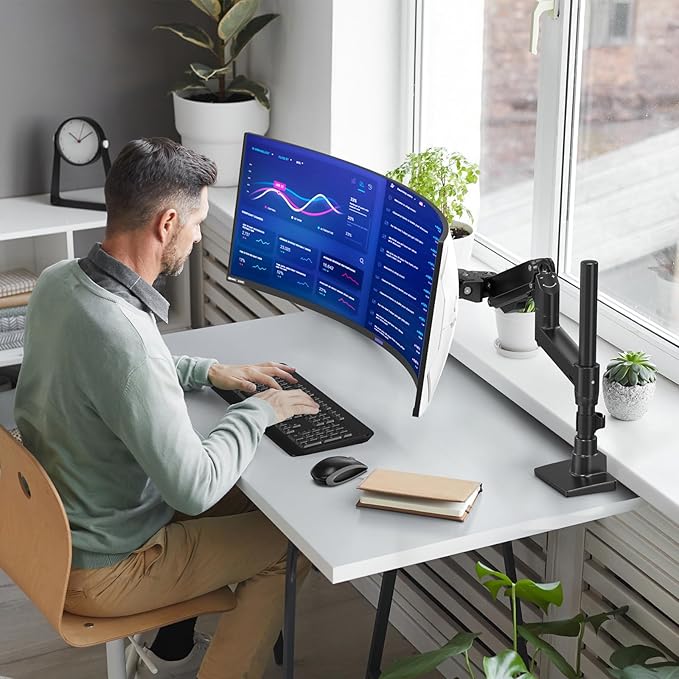 BEWISER Heavy Duty Monitor Arm for 34-57 inches Screens,Weight Capacity Up to 44 lbs,Full Motion Height Swivel Adjustable Ultrawide Monitor Arm (Black)