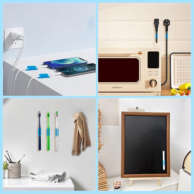 10Pack Adhesive Pen Holder for Desk, Silicone Pencil Holder for Classroom,Teacher Student Kinds Accessories, Desk Accessories (Blue)