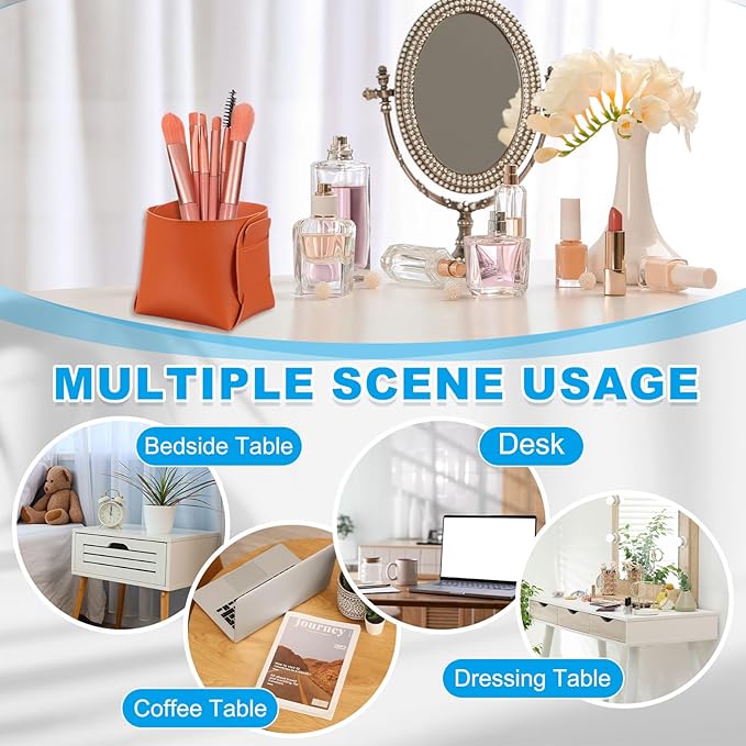 PATIKIL 2Pack Leather Desk Organizer, Leather Pencil Pen Holder Jewelry Valet Tray Hair Accessories Organizer for Bedroom Drawer Office Key Wallet Watch Pen Pencil Glasses, White