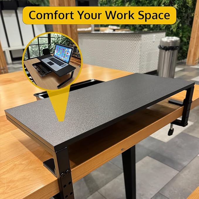 Ergonomic Clamp-On Laptop and Computer Monitor Riser Stand with Drawer, 21.6 x 9.8 inch - Black |Laptop Stand for Desk, Monitor Riser, Desk Organizer, Office Desk Home Workspace