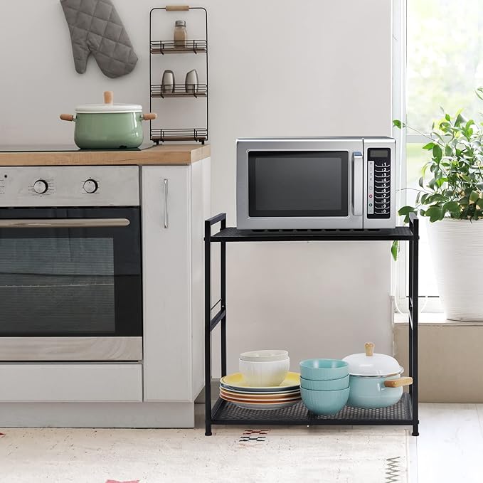 OYEAL Computer Tower Stand, PC Tower Stand Metal Rolling Cart Holds up to 40lbs, 2 Tier Mobile Printer Stand with Storage Under Desk for Home & Office, Black