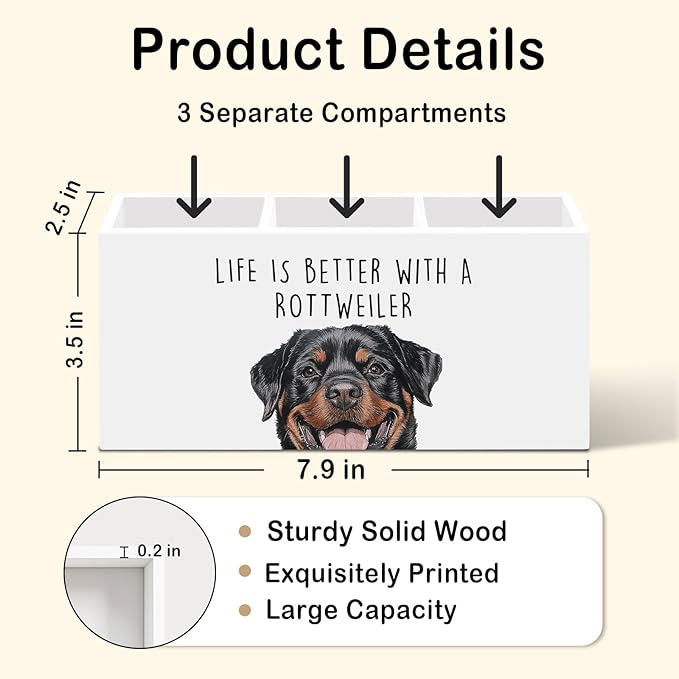Rottweiler Dog Gifts Pen Pencil Holder for Desk, Funny Rottweilers Dog Lovers Gift Office Desk Accessories, Life Is Better with a Rottweiler Pen Holders Organizer for Women Bathroom Decor