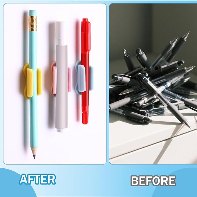 Sherr 48 Pack Adhesive Pencil Holders for Desk Upgraded Pen Holder for Desk Silicone Flexible Adhesive Pen Marker Organizer Clipboard Classroom School Office Accessories Teacher Supplies