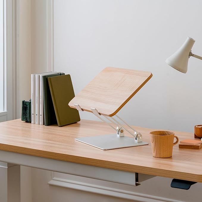 Branch Adjustable Laptop Stand - Portable Wooden Laptop Riser with Customizable Height & Angle - Foldable - Secure Silicon Grips for Home or Office - Woodgrain