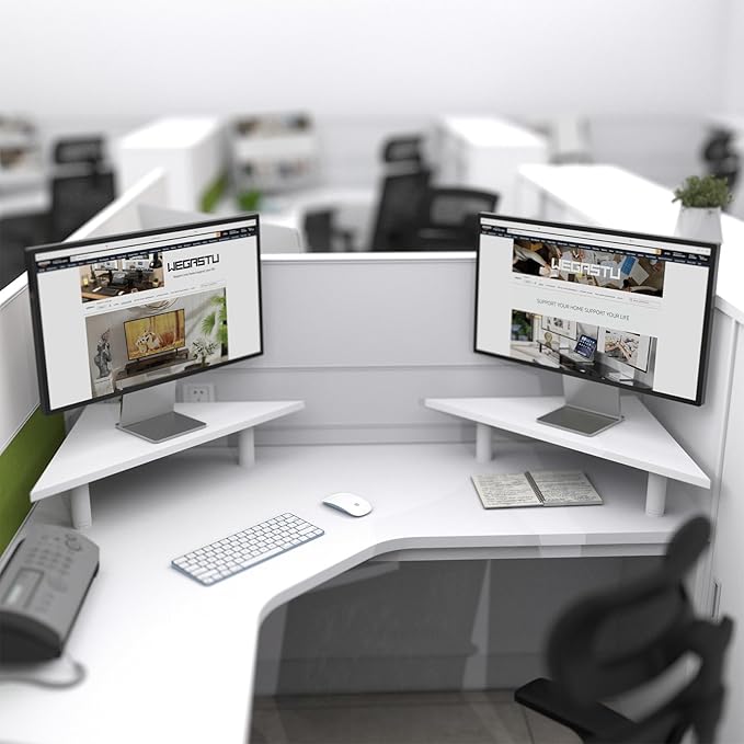 2 Pack White Corner Monitor Stand, Triangle/Square Adjustable Height Riser, 27-inch Universal Desktop Shelf for Computer, Laptop, PC, iMac, Printer (White)