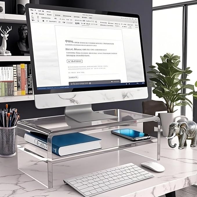 Acrylic Monitor Stand, 2 Tier Computer Monitor Stand Riser,20 inch Acrylic Computer Monitor Stand Riser for iMac, PC, Desktop, Laptop, TV Screen with Extra Storage Space Home Office