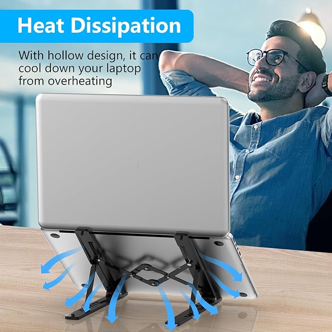 Adjustable Laptop Stand, Portable Laptop Riser for Desk, ABS+Silicone Foldable Ventilated Cooling Notebook Holder Stand for 10-15.6” Laptops, Tablets