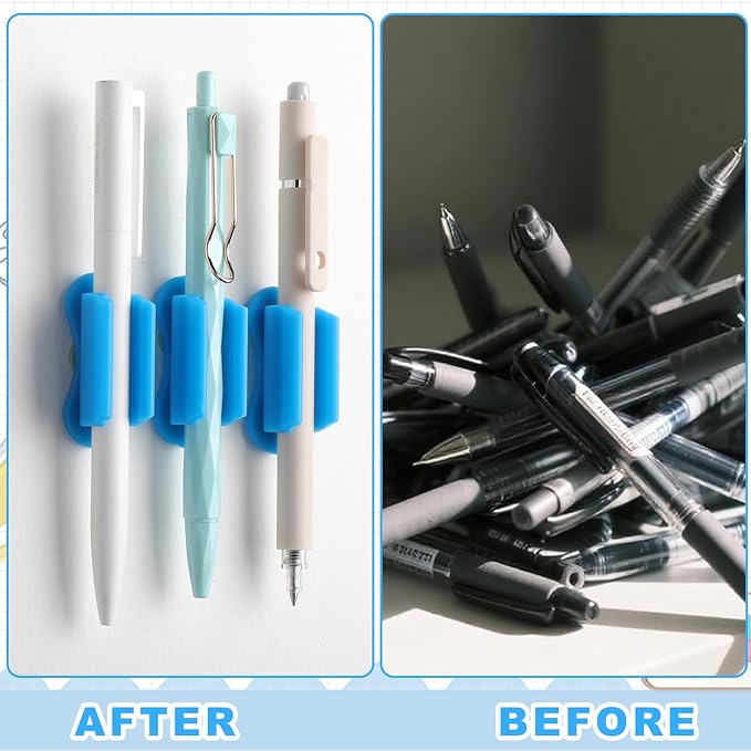 Sherr 12 Pack Adhesive Pencil Holders for Desk Upgraded Pen Holder for Desk Silicone Flexible Adhesive Marker Organizer Clipboard Classroom School Office Accessories Teacher Supplies (Blue)