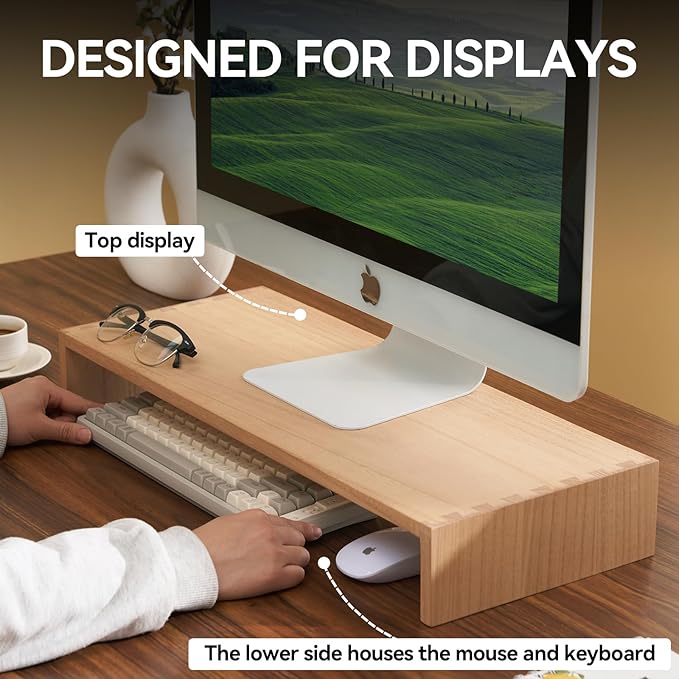 KIRIGEN Wooden Computer Stand - Monitor Arms, Laptop & TV Stand - Workspace Platform (59, Natural)