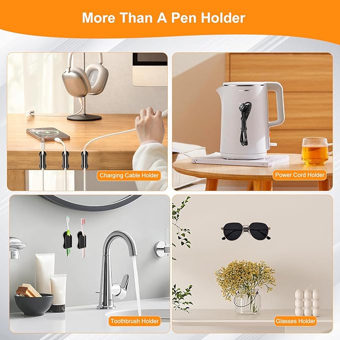 Adhesive Pencil Holder for Desk, 5PCS Upgraded Adhesive Pen Holder for Clipboard, Wall, Marker Holders, Teacher Supplies for Classroom kids Desk Accessories