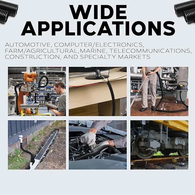 BEST CONNECTIONS Split Wire Loom Flex-Guard Convoluted Tubing Protective Split Cable Sleeves for Auto Home Industrial Electrical Wires Chemical Resistant Conduit Black (1.5" - 10 ft)