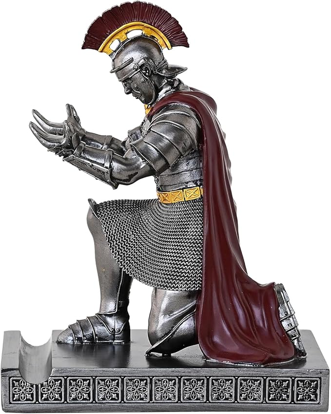 Roman Praetorian Prefect Warrior Knight Pen Holder Desk Ornament Resin Praetorian Guard Mobile Phone Stand Desk Accessories and Organizer for Office with a Letter Opener (Iron)