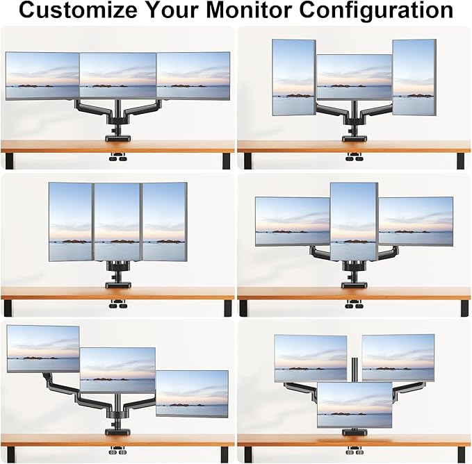 MOUNT PRO Triple Monitor Mount for 13-27 inch Screens, 3 Monitor Desk Mount, Height Adjustable Triple Display Stand, Full Motion Three Computer Arm Hold up to 17.6lbs Each, VESA 75x75, 100x100