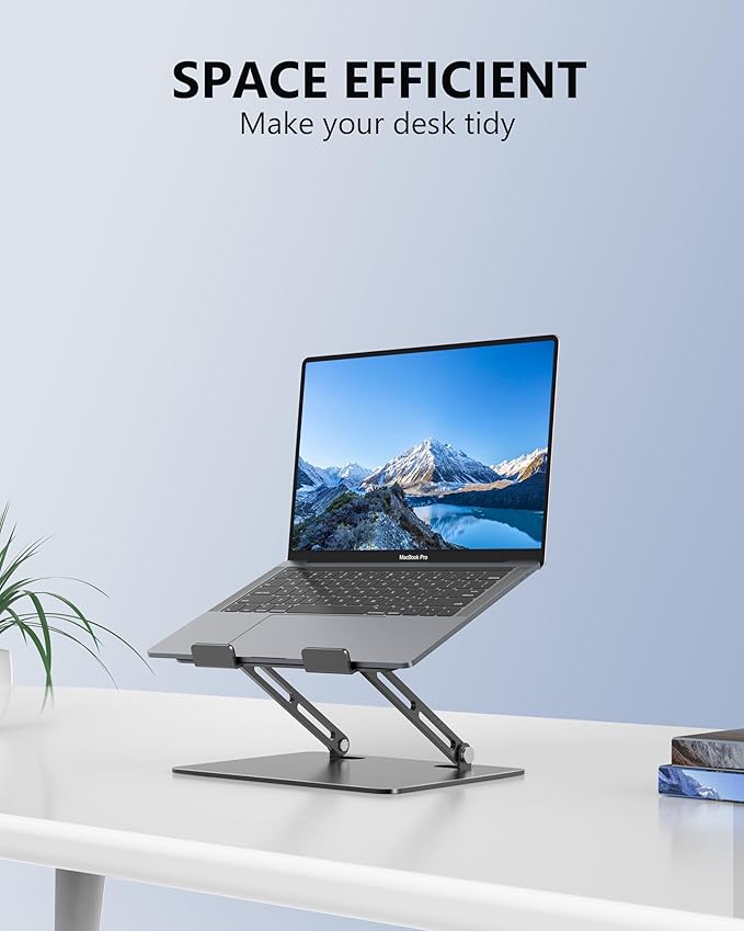 Aluminum Laptop Stand, Laptop Stand for Desk, Adjustable Height Ergonomic Computer Stands Compatible with MacBook Air, Pro, Dell, HP, Lenovo More, All 10-16'' Notebooks Laptops, Classic Grey